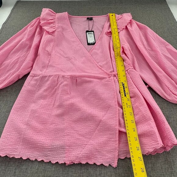 NEW! VERO MODA Wrap Blouse Pink Sz 18‎ UK Fashion Puff Ruffles Shoulders V-Neck - Picture 6 of 14